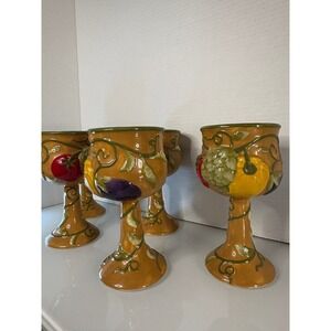 Handmade RENAISSANCE Pottery Wine Goblet Chalices MWW Market Set Of 5, 7" x 3.5"